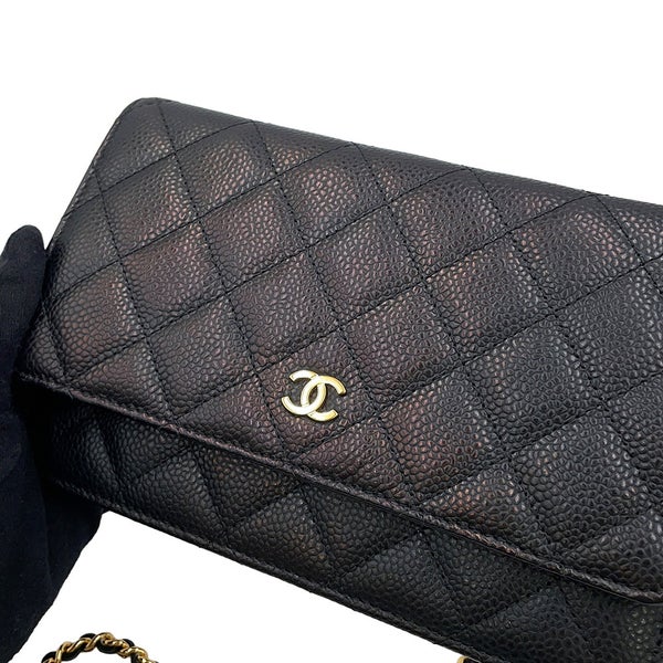 シャネル チェーンウォレット クラシック マトラッセ ココマーク キャビアスキン AP0250 CHANEL 財布 黒