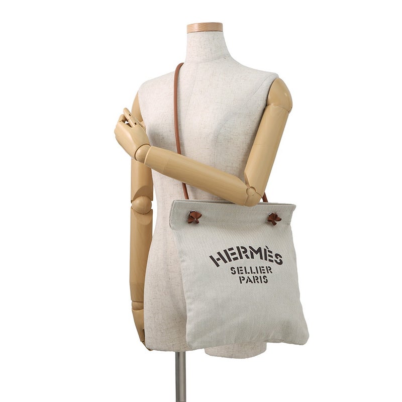 エルメス ショルダーバッグ サック アリーヌMM エクリュ/フォーヴ/シルバー金具 トワルシェブロン/バレニア W刻印