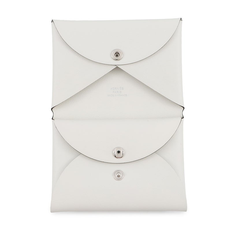 エルメス コインケース カルヴィ デュオ  スプリングホース ブラン/シルバー金具 スイフト W刻印 白