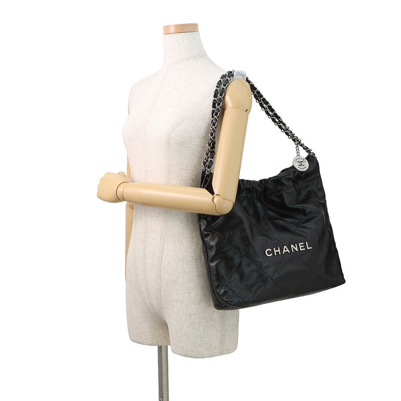 シャネル ハンドバッグ CHANEL 22 マトラッセ スモール シャイニーカーフ AS3260 ポーチ付き 黒