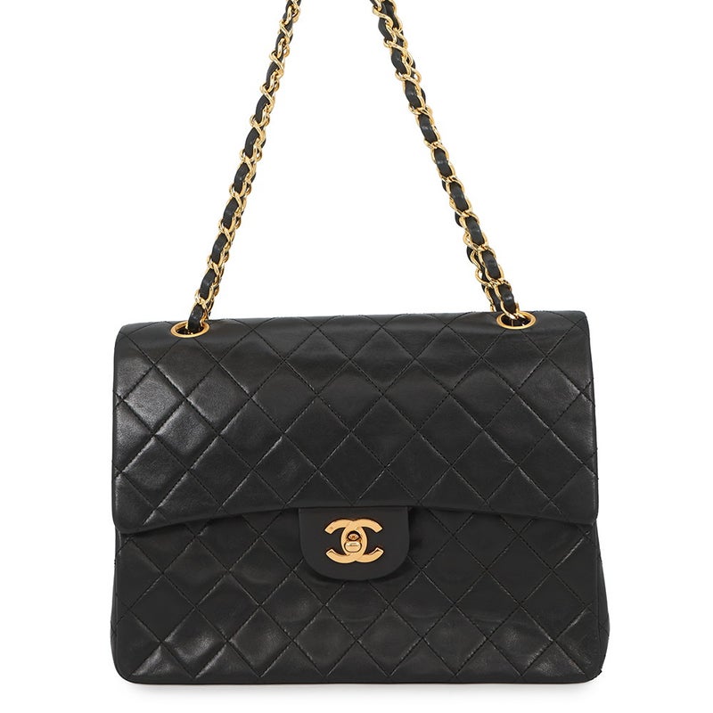 シャネル チェーンショルダーバッグ マトラッセ25 ココマーク ラムスキン ダブルチェーン CHANEL 黒