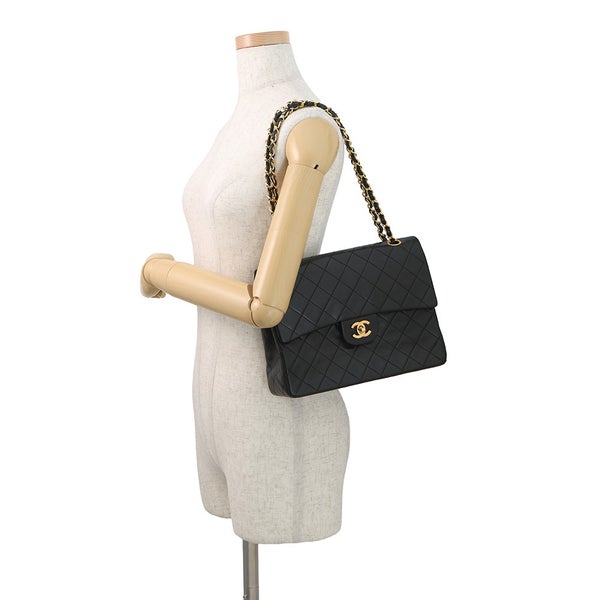 シャネル チェーンショルダーバッグ マトラッセ25 ココマーク ラムスキン ダブルチェーン CHANEL 黒