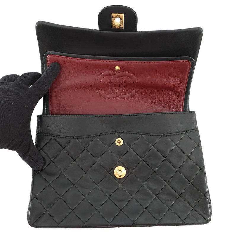 シャネル チェーンショルダーバッグ マトラッセ25 ココマーク ラムスキン ダブルチェーン CHANEL 黒