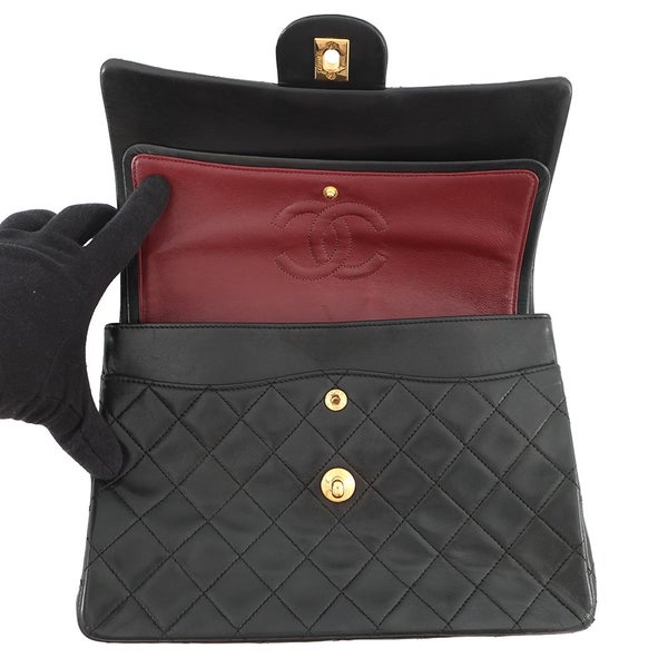 シャネル チェーンショルダーバッグ マトラッセ25 ココマーク ラムスキン ダブルチェーン CHANEL 黒