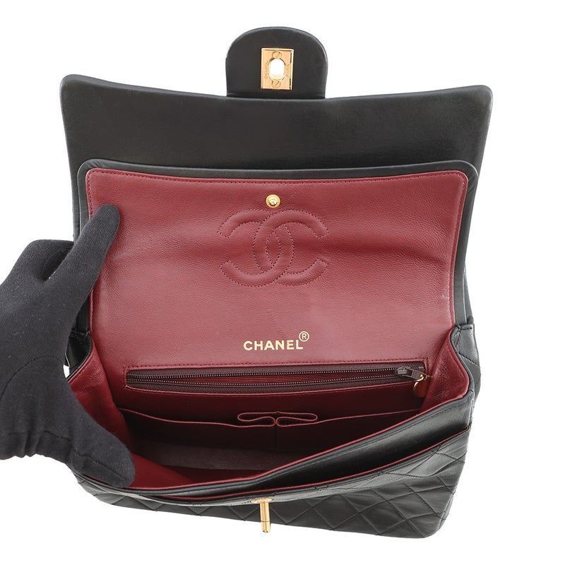 シャネル チェーンショルダーバッグ マトラッセ25 ココマーク ラムスキン ダブルチェーン CHANEL 黒