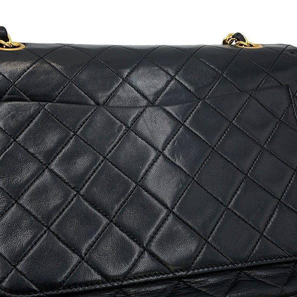 シャネル チェーンショルダーバッグ マトラッセ25 ココマーク ラムスキン ダブルチェーン CHANEL 黒