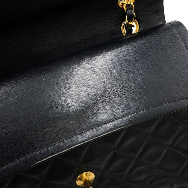 シャネル チェーンショルダーバッグ マトラッセ25 ココマーク ラムスキン ダブルチェーン CHANEL 黒