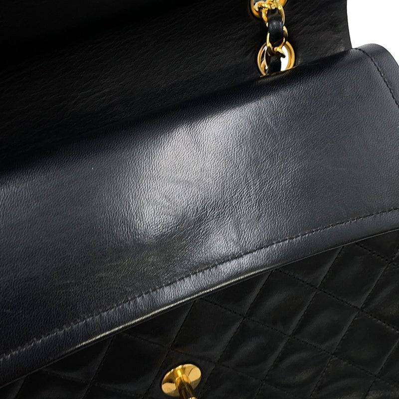 シャネル チェーンショルダーバッグ マトラッセ25 ココマーク ラムスキン ダブルチェーン CHANEL 黒