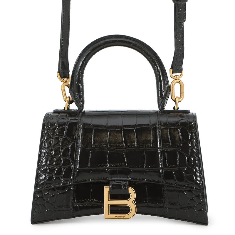 バレンシアガ ハンドバッグ クロコダイル型押しカーフスキン アワーグラス XS 592833 BALENCIAGA 2way 黒