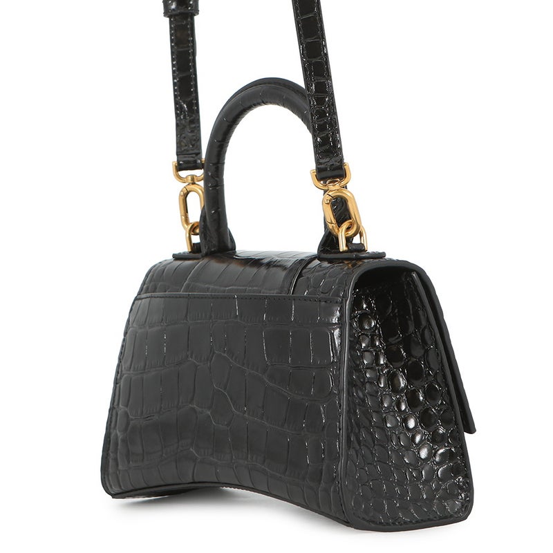 バレンシアガ ハンドバッグ クロコダイル型押しカーフスキン アワーグラス XS 592833 BALENCIAGA 2way 黒