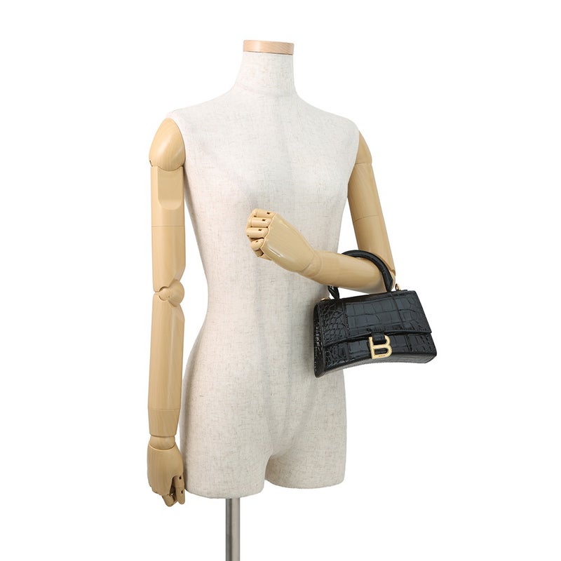 バレンシアガ ハンドバッグ クロコダイル型押しカーフスキン アワーグラス XS 592833 BALENCIAGA 2way 黒