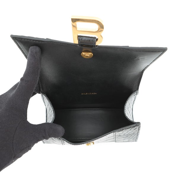 バレンシアガ ハンドバッグ クロコダイル型押しカーフスキン アワーグラス XS 592833 BALENCIAGA 2way 黒