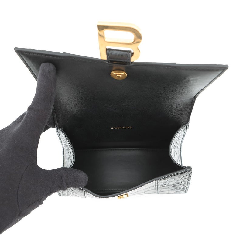 バレンシアガ ハンドバッグ クロコダイル型押しカーフスキン アワーグラス XS 592833 BALENCIAGA 2way 黒