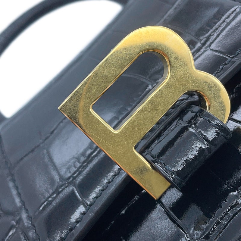 バレンシアガ ハンドバッグ クロコダイル型押しカーフスキン アワーグラス XS 592833 BALENCIAGA 2way 黒