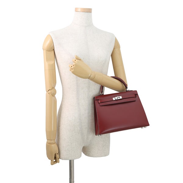 エルメス ハンドバッグ ケリー25 外縫い ルージュアッシュ/シルバー金具 ボックスカーフ □J刻印 ２wayショルダー