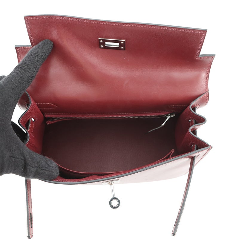 エルメス ハンドバッグ ケリー25 外縫い ルージュアッシュ/シルバー金具 ボックスカーフ □J刻印 ２wayショルダー