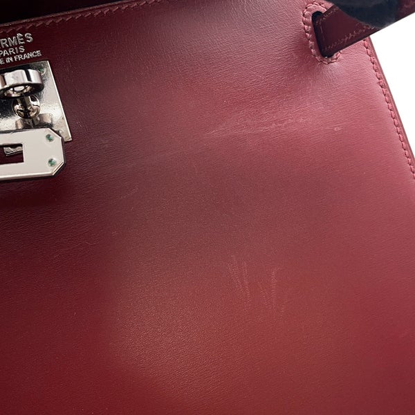 エルメス ハンドバッグ ケリー25 外縫い ルージュアッシュ/シルバー金具 ボックスカーフ □J刻印 ２wayショルダー