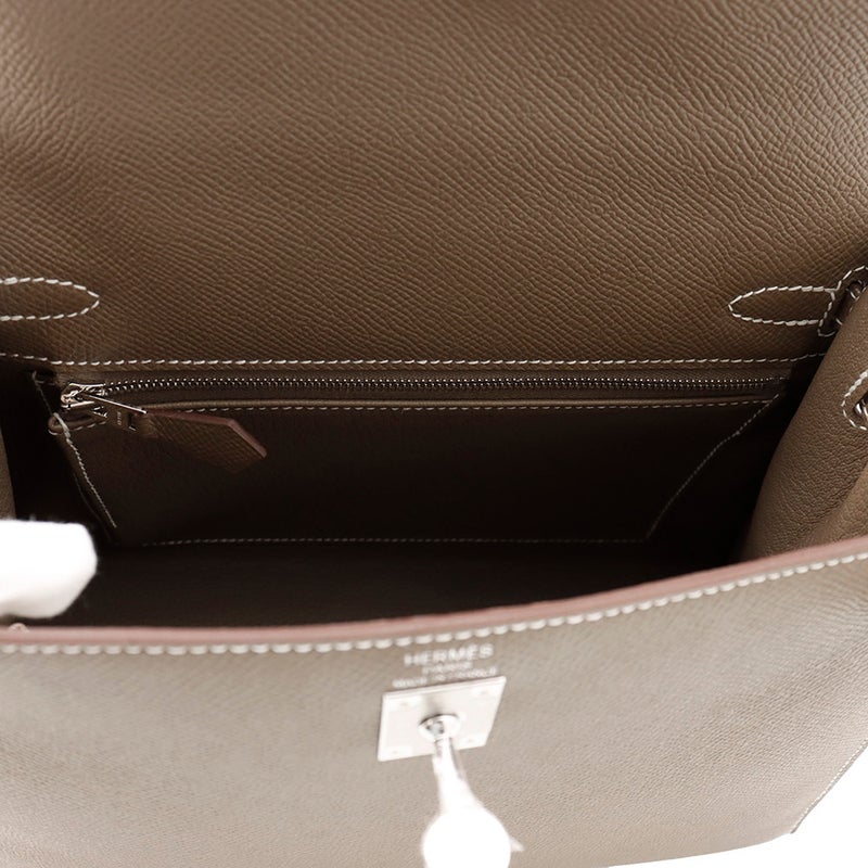 エルメス ハンドバッグ ケリー25 外縫い エトゥープ/シルバー金具 エプソン G刻印 ２wayショルダー