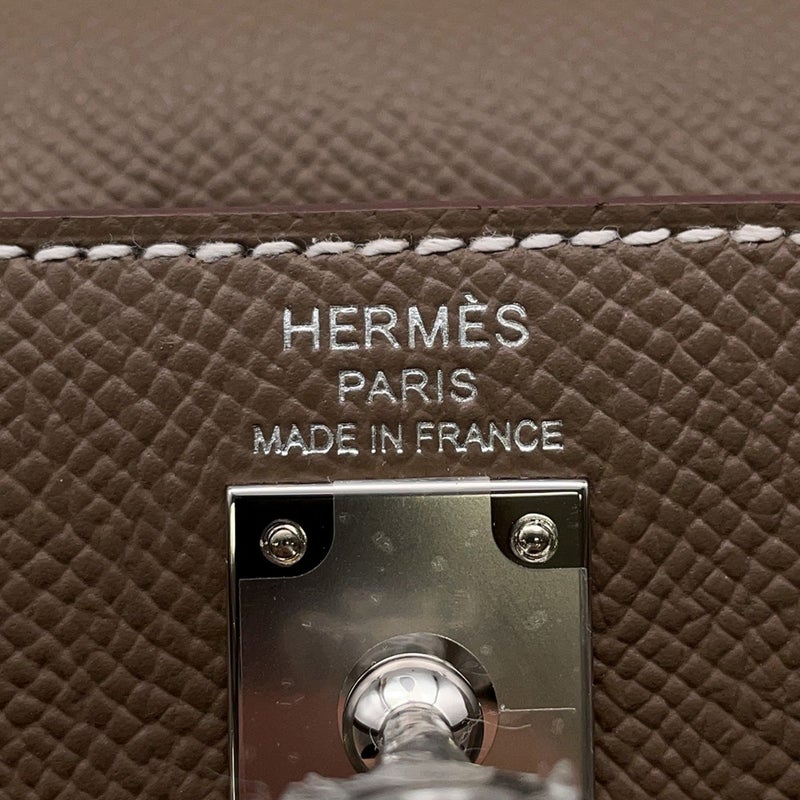 エルメス ハンドバッグ ケリー25 外縫い エトゥープ/シルバー金具 エプソン G刻印 ２wayショルダー