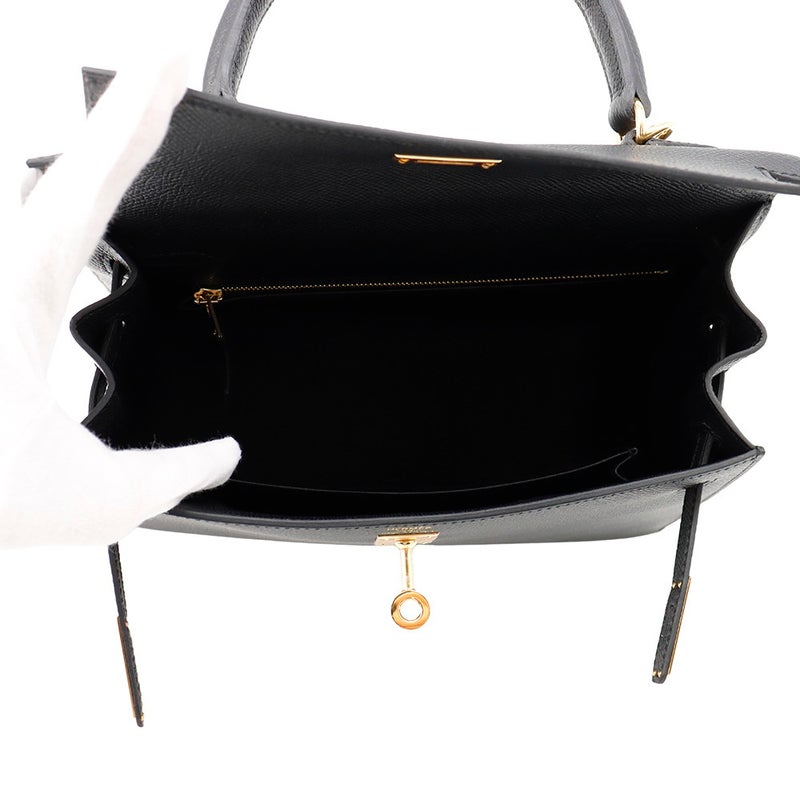 エルメス ハンドバッグ ケリー25 外縫い ブラック/ゴールド金具 エプソン G刻印 ２wayショルダー黒