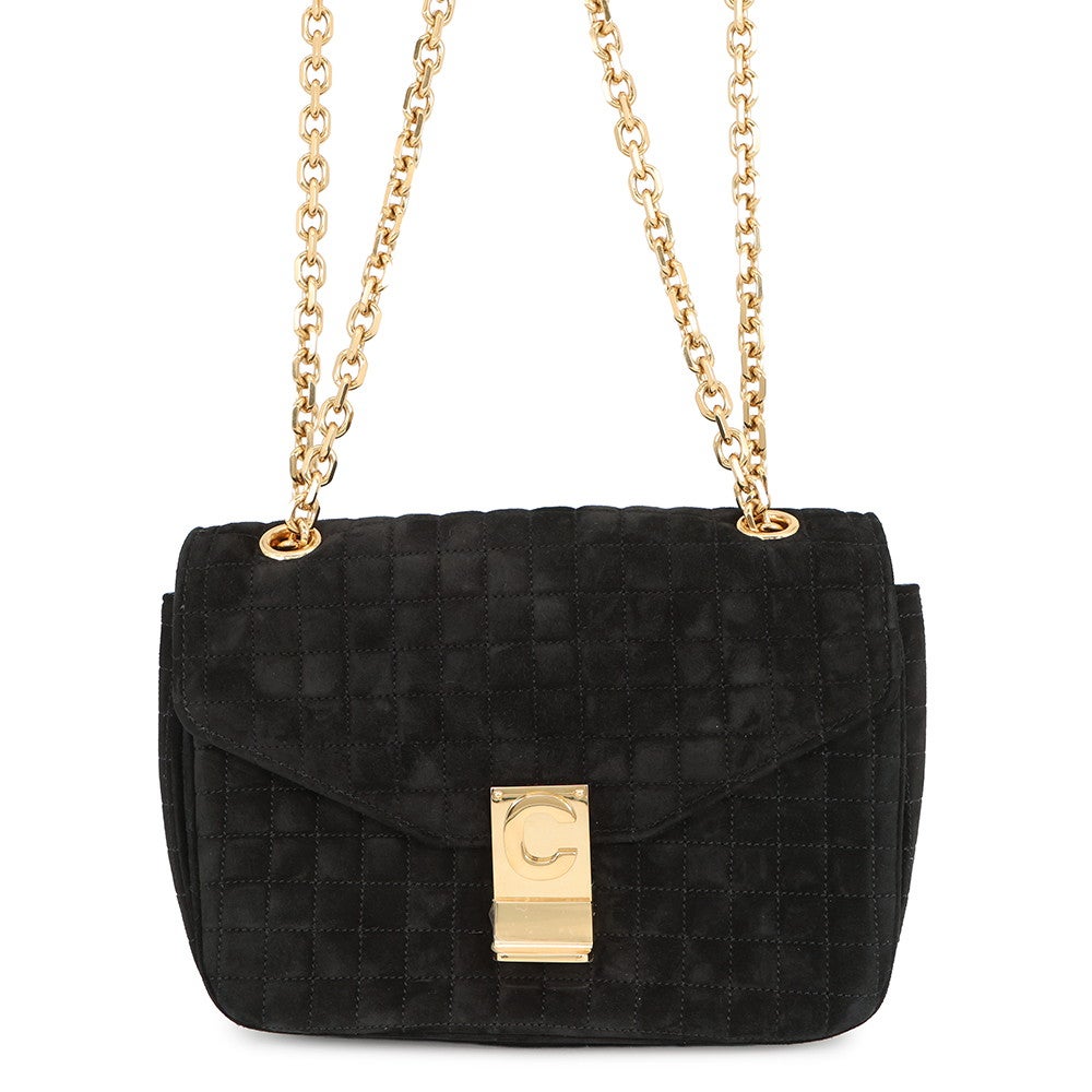 セリーヌ チェーンショルダーバッグ C セー ミディアム スエード 187253BJI.38NO CELINE バッグ 黒 セリーヌ チェーンショルダーバッグ C セー ミディアム スエード