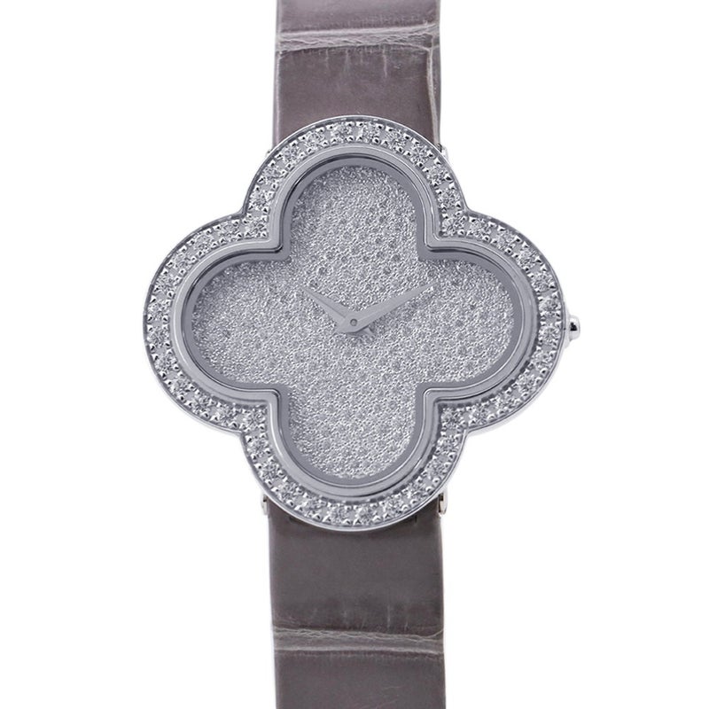 ヴァンクリーフ&アーペル アルハンブラ ミディアムモデル ウォッチ ダイヤベゼル VCARO4HR00 パヴェダイヤ文字盤