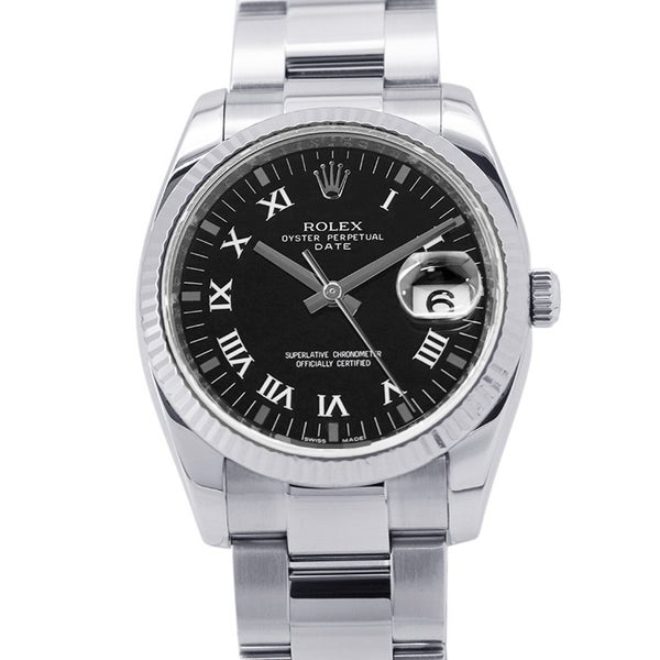 ロレックス オイスターパーペチュアルデイト V番 SS/K18WG コンビ 115234 腕時計 ウォッチ 黒文字盤