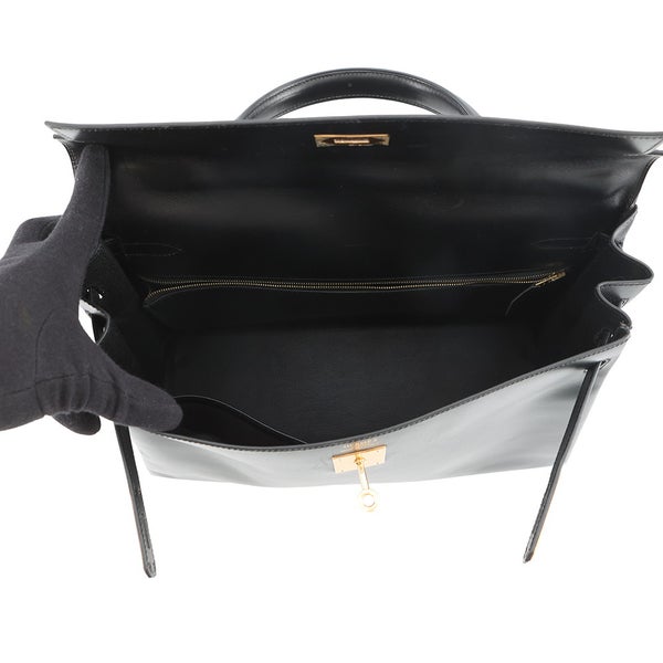 エルメス ハンドバッグ ケリー35 内縫い ブラック/ゴールド金具 ボックスカーフ □D刻印 ２wayショルダー 黒