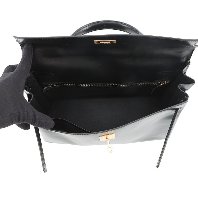 エルメス ハンドバッグ ケリー35 内縫い ブラック/ゴールド金具 ボックスカーフ □D刻印 ２wayショルダー 黒