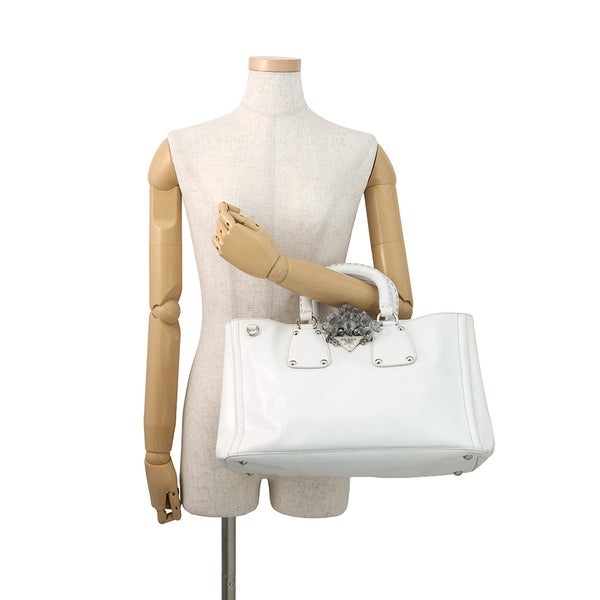 プラダ ハンドバッグ クリスタル レザー PRADA 2way 白