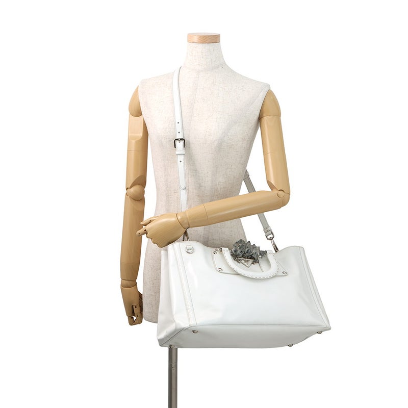 プラダ ハンドバッグ クリスタル レザー PRADA 2way 白