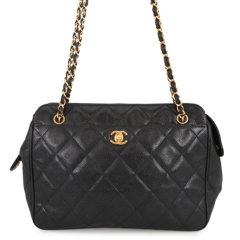 シャネル チェーンショルダーバッグ マトラッセ ココマーク キャビアスキン CHANEL 黒