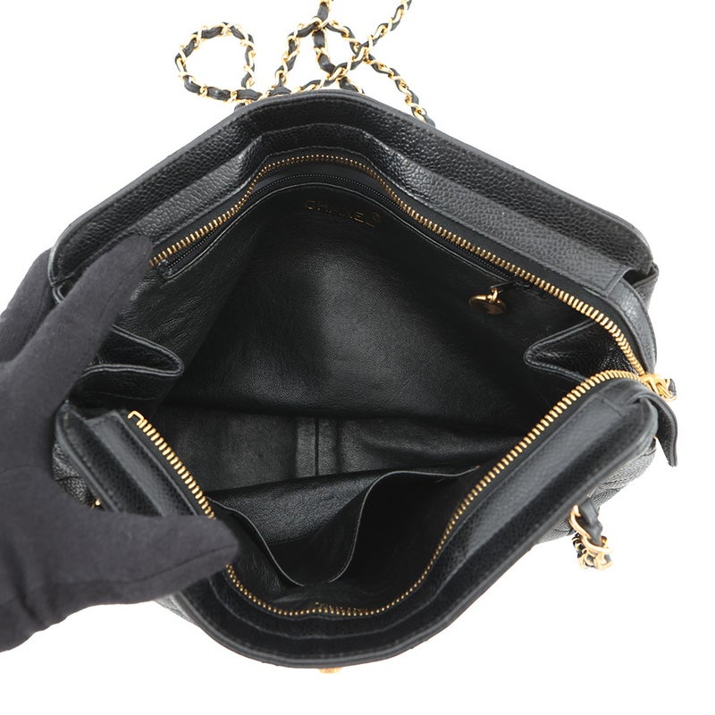 シャネル チェーンショルダーバッグ マトラッセ ココマーク キャビアスキン CHANEL 黒