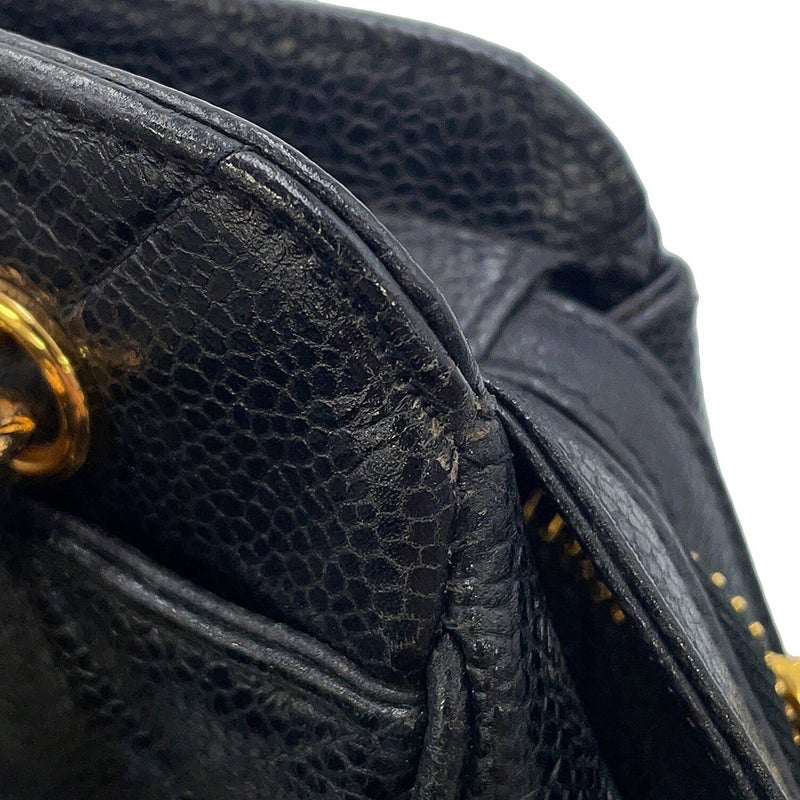 シャネル チェーンショルダーバッグ マトラッセ ココマーク キャビアスキン CHANEL 黒