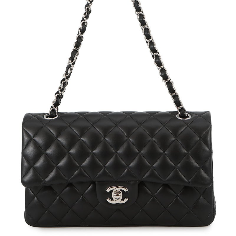 シャネル チェーンショルダーバッグ マトラッセ25 ココマーク ラムスキン ダブルチェーン A01112 CHANEL 黒