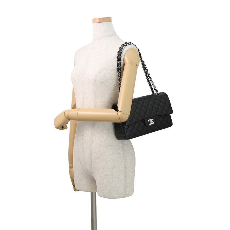 シャネル チェーンショルダーバッグ マトラッセ25 ココマーク ラムスキン ダブルチェーン A01112 CHANEL 黒
