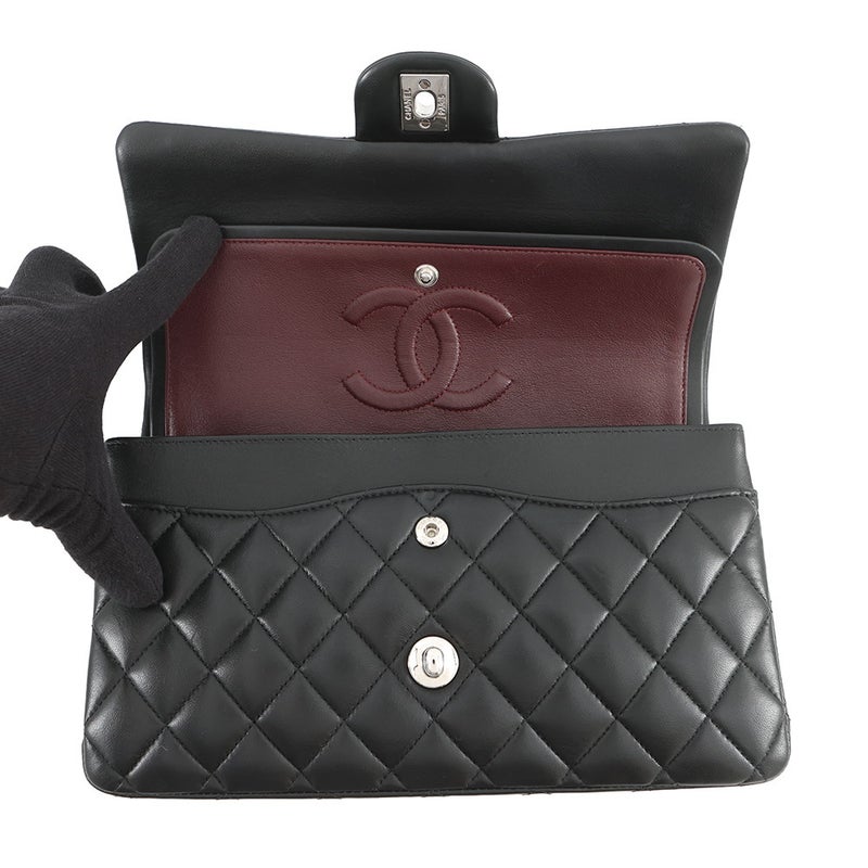 シャネル チェーンショルダーバッグ マトラッセ25 ココマーク ラムスキン ダブルチェーン A01112 CHANEL 黒