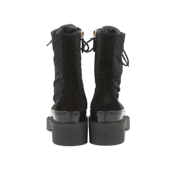 シャネル ショートブーツ ココマーク レースアップ ナイロン/パテント レディースサイズ36C G38086 CHANEL 靴 黒