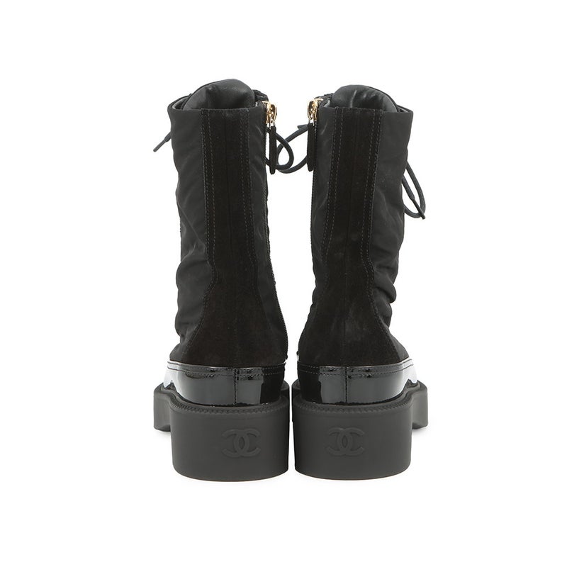 シャネル ショートブーツ ココマーク レースアップ ナイロン/パテント レディースサイズ36C G38086 CHANEL 靴 黒