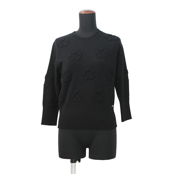 シャネル ニット カメリア ジャカード ニット セーター カシミヤ レディースサイ36 P56231 CHANEL トップス 黒