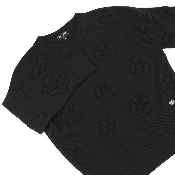 シャネル ニット カメリア ジャカード ニット セーター カシミヤ レディースサイ36 P56231 CHANEL トップス 黒