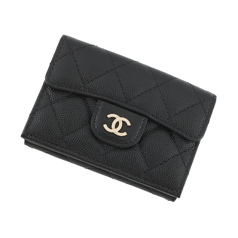 シャネル 三つ折り財布 マトラッセ ココマーク クラシック スモール フラップ ウォレット キャビアスキン AP0230 CHANEL 財布 黒
