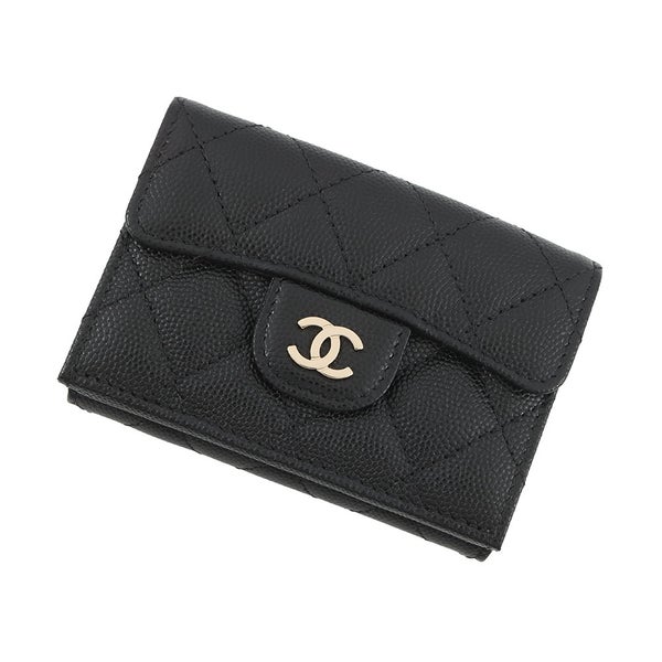 シャネル 三つ折り財布 マトラッセ ココマーク クラシック スモール フラップ ウォレット キャビアスキン AP0230 CHANEL 財布 黒