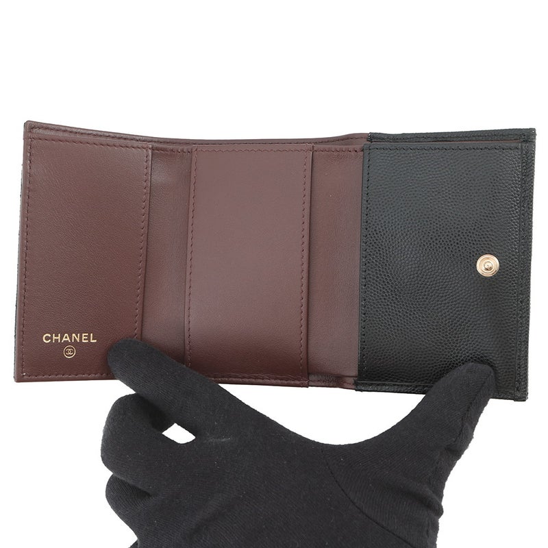 シャネル 三つ折り財布 マトラッセ ココマーク クラシック スモール フラップ ウォレット キャビアスキン AP0230 CHANEL 財布 黒
