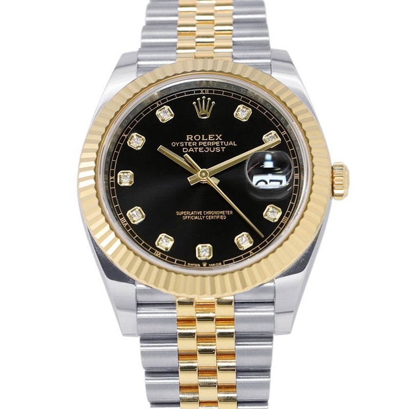 ロレックス デイトジャスト41 SS/K18YG ランダムシリアル ルーレット 126333G ROLEX 腕時計 黒文字盤 10Pダイヤ