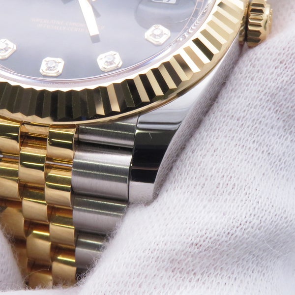 ロレックス デイトジャスト41 SS/K18YG ランダムシリアル ルーレット 126333G ROLEX 腕時計 黒文字盤 10Pダイヤ