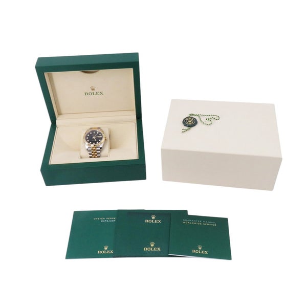 ロレックス デイトジャスト41 SS/K18YG ランダムシリアル ルーレット 126333G ROLEX 腕時計 黒文字盤 10Pダイヤ
