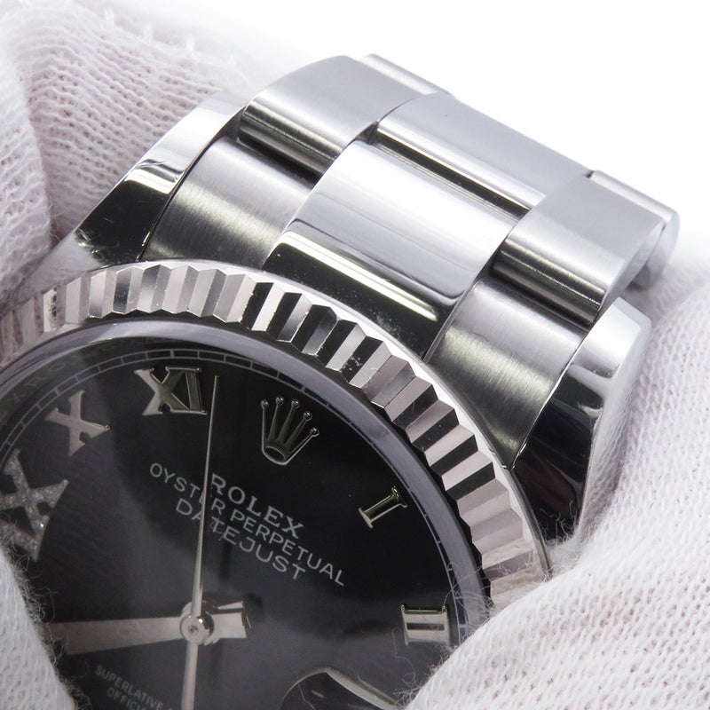 ロレックス デイトジャスト36 SS/K18WG ランダムシリアル ルーレット 126234 オーベルジーヌ文字盤 69ダイヤ