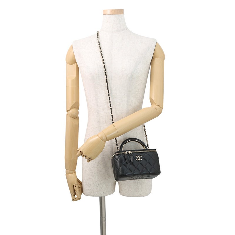 シャネル チェーンショルダーバッグ マトラッセ ココマーク バニティケース ラムスキン AP2846 CHANEL ヴァニティ 黒