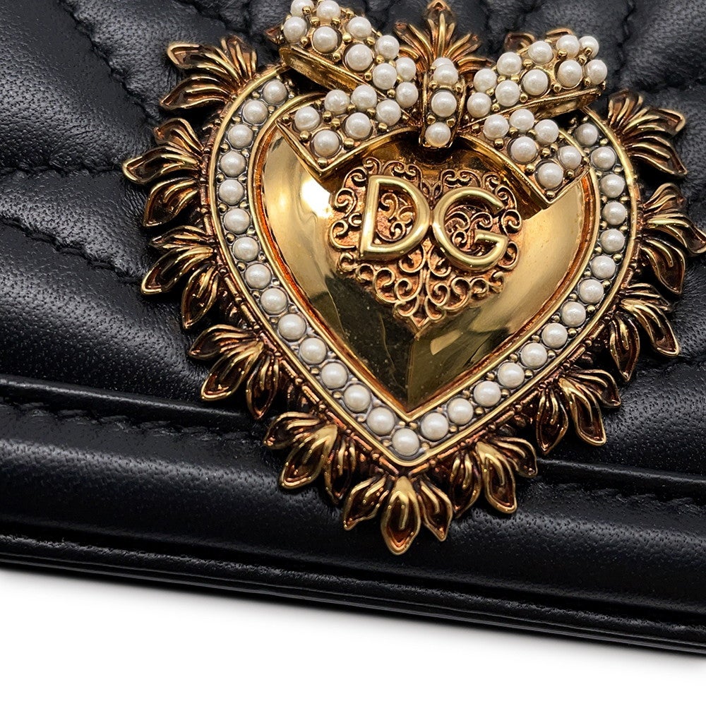DOLCE&amp;GABBANA(ドルチェアンドガッバーナ) ショルダーバッグ ディヴォ―ション 黒 チェーンショルダー/ハート/リボン レザー DOLCE&GABBANA - DOLCE&GABBANA(ドルチェアンドガッバーナ) ショルダー